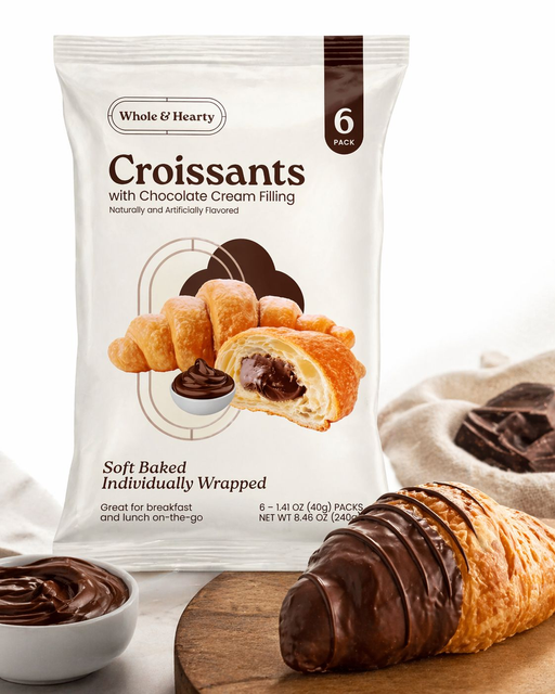 WHOLE & HEARTY CROISSANTS WITH CHOCOLATE CREAM FILLING 24G (6CT) 12PCS