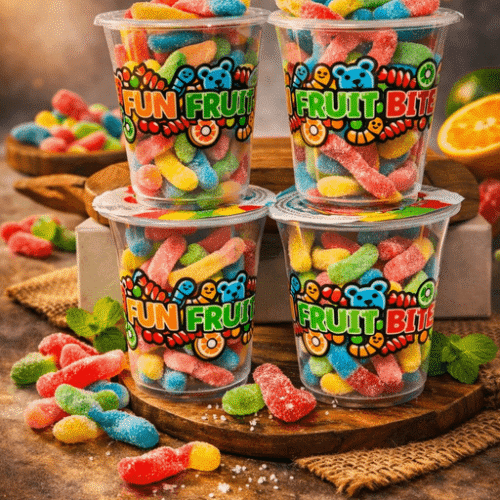 Fun Fruit Bites 6 Oz x 14 pcs NEON GUMMY WORM