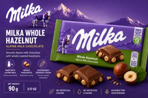MILKA MILK BROKEN HAZELNUTS 90G X 24 PCS