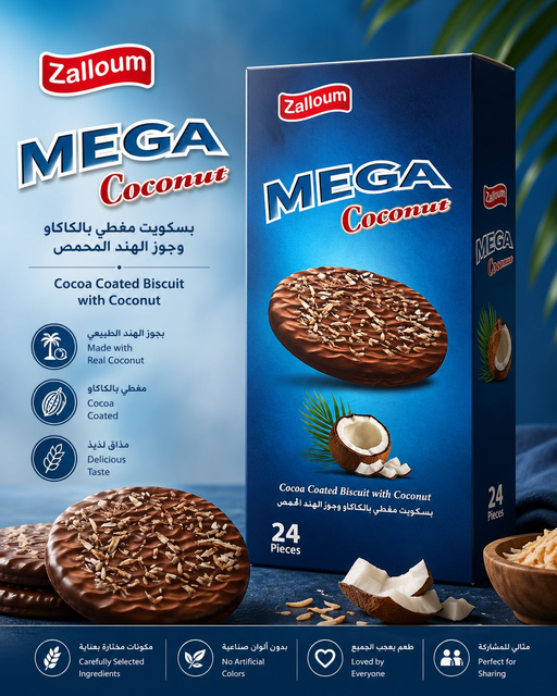 MEGA TWO COCOA BISCUIT WITH COCONUT 24 PCS