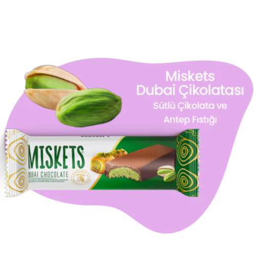 MISKETS DUBAI CHOCOLATE PISTACHO WITH MILK CHOCOLATE (24PCSX6BOXES)