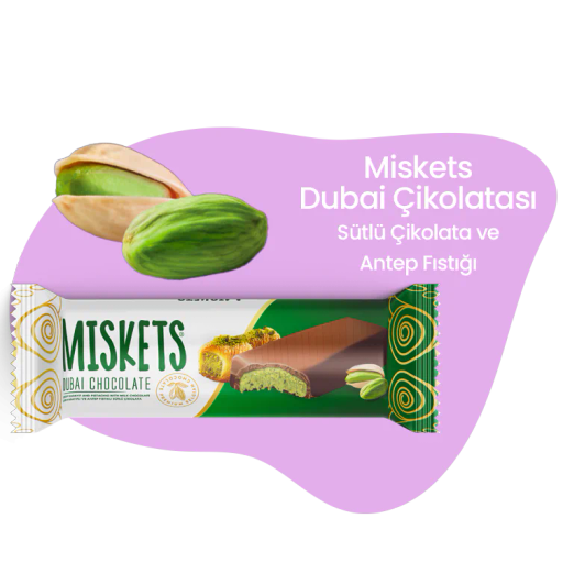 MISKETS DUBAI CHOCOLATE PISTACHO WITH MILK CHOCOLATE (24PCSX6BOXES)