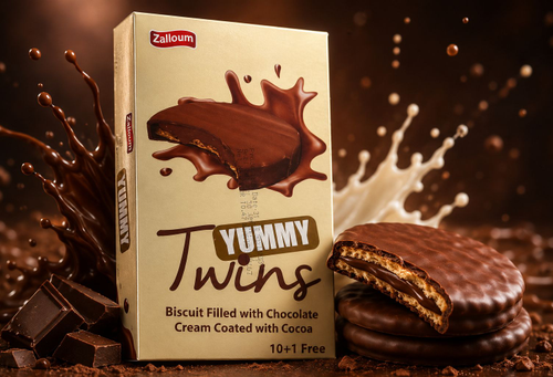 TWINS BISCUIT FILLED WITH CHOCOLATE CREAM COATED WITH COCOA YUMMI 6BOXES/11PCS