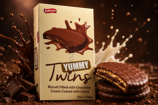 TWINS BISCUIT FILLED WITH CHOCOLATE CREAM COATED WITH COCOA YUMMI 6BOXES/11PCS