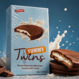 TWINS BISCUIT FILLED WITH MILK CREAM COATED WITH COCOA YUMMI 6BOXES/11PCS