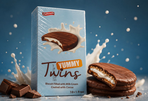 TWINS BISCUIT FILLED WITH MILK CREAM COATED WITH COCOA YUMMI 6BOXES/11PCS
