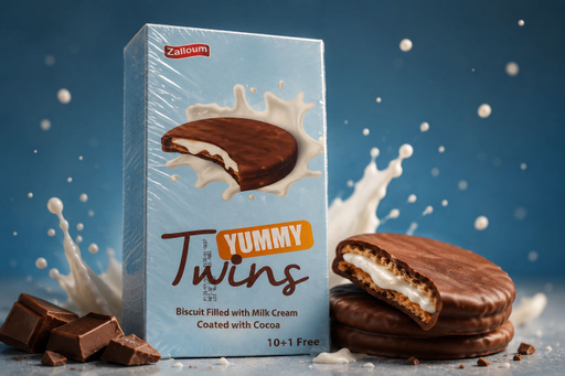 TWINS BISCUIT FILLED WITH MILK CREAM COATED WITH COCOA YUMMI 6BOXES/11PCS
