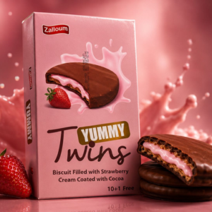 TWINS BISCUIT FILLED WITH STRAWBERRY CREAM COATED WITH COCOA YUMMI 6BOXES/11PCS