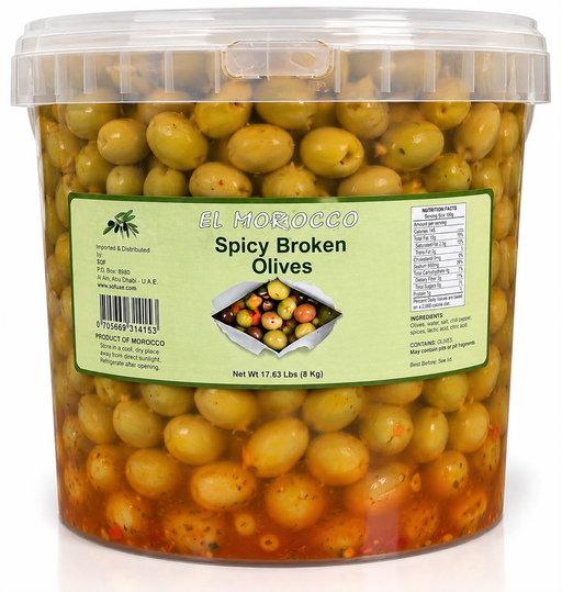EL MORROCCO SPICY GREEN OLIVES 8KG 17.5LBS